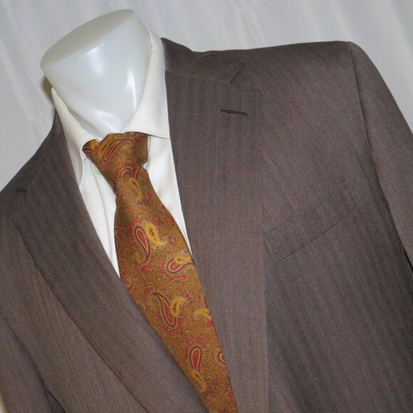 Anderson & Sheppard Savile Row Bespoke Brown Herringbone Sport Coat 42R - Picture 3 of 16